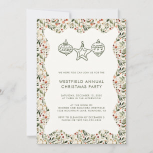 Festive Greenery Wavy Frame Christmas Party Invitation
