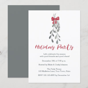 Festive Greens, Red Bow Holiday Party Invitation