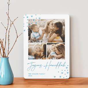 Festive Greeting 3 Photo Collage Hanukkah Holiday Card