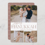 Festive Greeting | 3 Photo Joyous Hanukkah Holiday Card<br><div class="desc">Our festive and elegant Hanukkah card design is the perfect way to show off three of your favourite family photos. Design features "Joyous Hanukkah" in elegant terracotta serif typography and hand lettered script,  with your family name. Cards reverse to a white star pattern.</div>