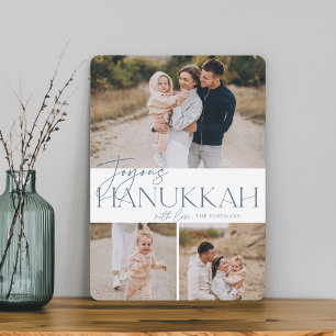 Festive Greeting 3 Photo Joyous Hanukkah Holiday Card