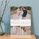 Festive Greeting | 3 Photo Joyous Hanukkah Holiday Card<br><div class="desc">Our festive and elegant Hanukkah card design is the perfect way to show off three of your favourite family photos. Design features "Joyous Hanukkah" in elegant terracotta serif typography and hand lettered script,  with your family name. Cards reverse to a white star pattern.</div>