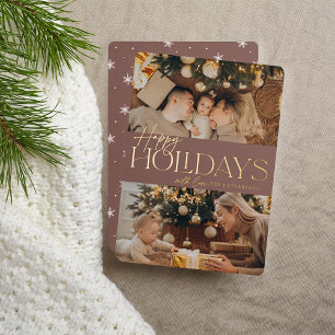Festive Greeting   Happy Holidays 2 Photo Foil Holiday Card