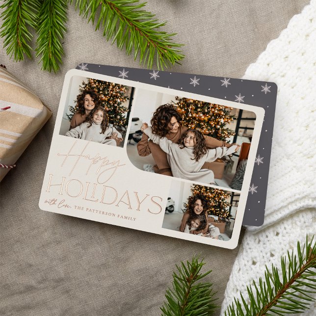 Festive Greeting | Happy Holidays 3 Photo Foil Holiday Card (Creator Uploaded)