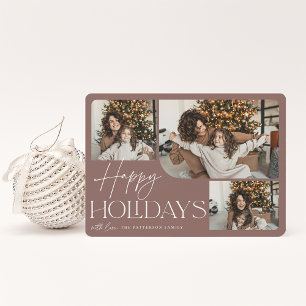 Festive Greeting   Happy Holidays 3 Photo Holiday Card
