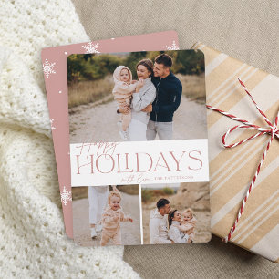 Festive Greeting   Happy Holidays 3 Photo Holiday Card