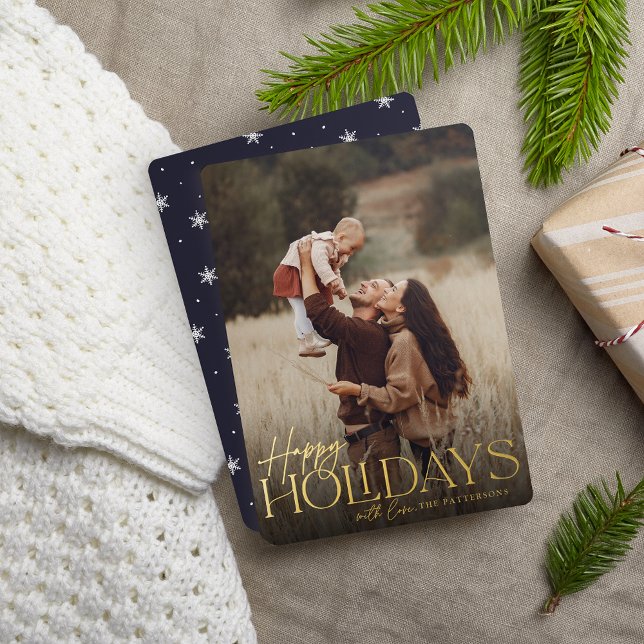 Festive Greeting | Happy Holidays Vertical Photo Foil Holiday Card (Creator Uploaded)