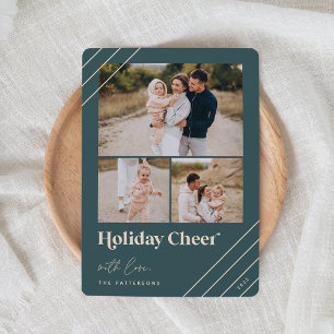 Festive Greeting   Holiday Cheer 3 Photo Card