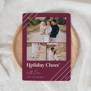 Festive Greeting Holiday Cheer 3 Photo Card