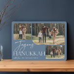 Festive Greeting | Joyous Hanukkah 3 Photo Holiday Card<br><div class="desc">Our festive and elegant Hanukkah card design is the perfect way to show off three of your favourite family photos. Horizontal or landscape orientated design features "Joyous Hanukkah" in white typography and hand lettered script,  with your family name beneath on a dusty slate blue background.</div>