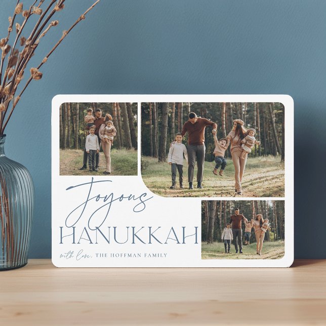 Festive Greeting | Joyous Hanukkah 3 Photo Holiday Card (Creator Uploaded)