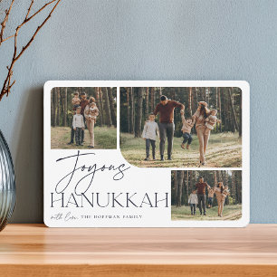 Festive Greeting Joyous Hanukkah 3 Photo Holiday Card