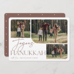 Festive Greeting | Joyous Hanukkah 3 Photo Holiday Card<br><div class="desc">Our festive and elegant Hanukkah card design is the perfect way to show off three of your favourite family photos. Horizontal or landscape orientated design features "Joyous Hanukkah" in neutral earth tone terracotta typography and hand lettered script,  with your family name beneath on a white background.</div>