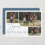 Festive Greeting | Joyous Hanukkah 3 Photo Holiday Card<br><div class="desc">Our festive and elegant Hanukkah card design is the perfect way to show off three of your favourite family photos. Horizontal or landscape orientated design features "Joyous Hanukkah" in dusty slate blue terracotta typography and hand lettered script,  with your family name beneath on a white background.</div>