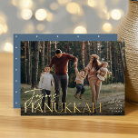 Festive Greeting Joyous Hanukkah Horizontal Photo Foil Holiday Card<br><div class="desc">Our festive and elegant Hanukkah card design is the perfect way to show off your favourite horizontal or landscape orientated family photos. Design features "Joyous Hanukkah" in shining gold foil typography and hand lettered script,  with your family name. Cards reverse to a white star pattern.</div>