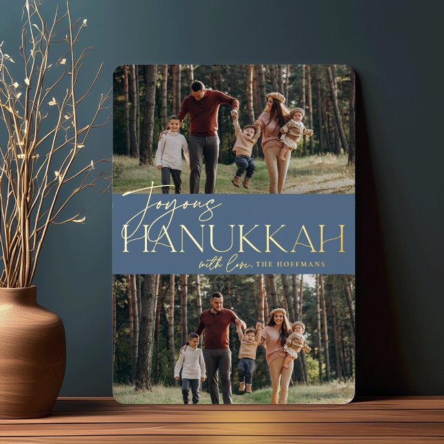 Festive Greeting | Joyous Hanukkah Two Photo Foil Holiday Card (Creator Uploaded)