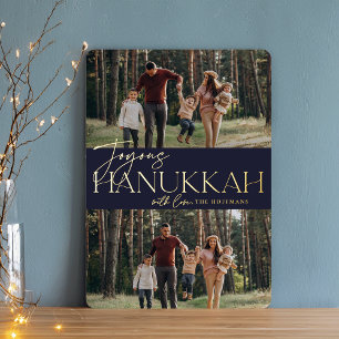 Festive Greeting Joyous Hanukkah Two Photo Foil Holiday Card