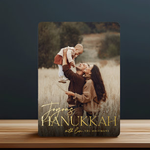 Festive Greeting   Joyous Hanukkah Vertical Photo Foil Holiday Card