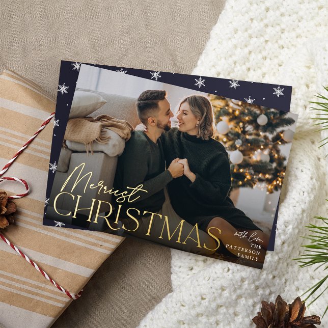 Festive Greeting | Merriest Christmas Full Photo Foil Holiday Card (Creator Uploaded)