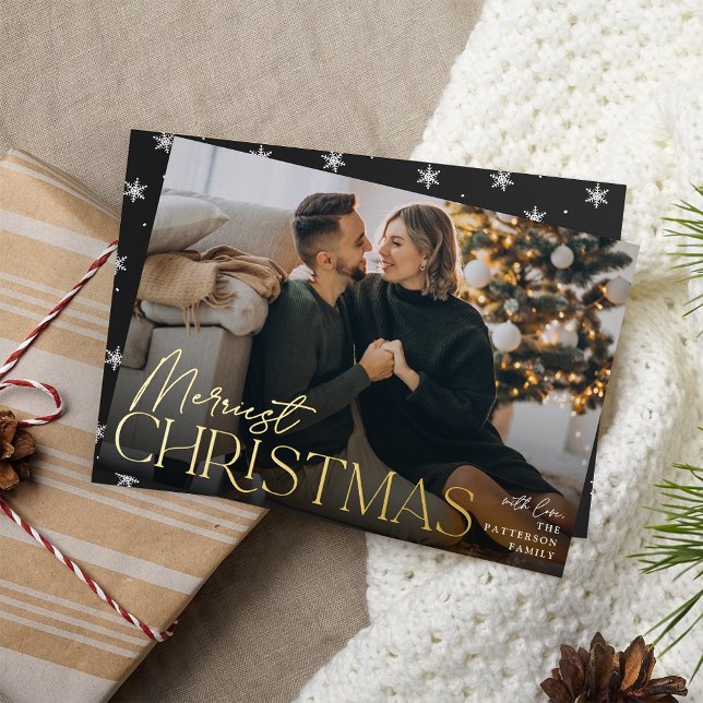 Festive Greeting | Merriest Christmas Full Photo Foil Holiday Card (Creator Uploaded)