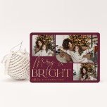 Festive Greeting | Merry & Bright 3 Photo Foil Holiday Card<br><div class="desc">Our festive and elegant holiday card design is the perfect way to show off three of your favourite family photos. Horizontal or landscape orientated design features "Merry & Bright" in shining gold foil typography and hand lettered script,  with your family name beneath.</div>