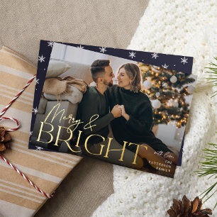 Festive Greeting   Merry & Bright Horizontal Photo Foil Holiday Card