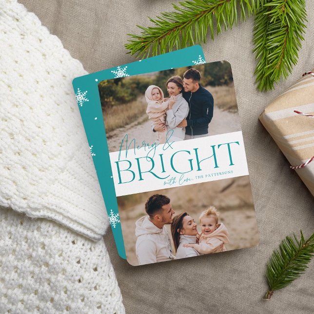 Festive Greeting | Merry & Bright Two Photo Holiday Card (Creator Uploaded)