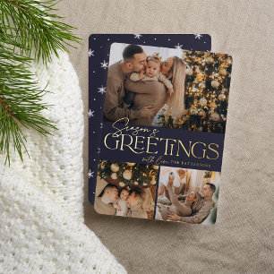 Festive Greeting   Season's Greetings 3 Photo Foil Holiday Card