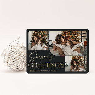 Festive Greeting Season's Greetings 3 Photo Foil Holiday Card