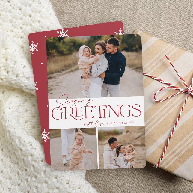 Festive Greeting | Season's Greetings 3 Photo Holiday Card (Creator Uploaded)