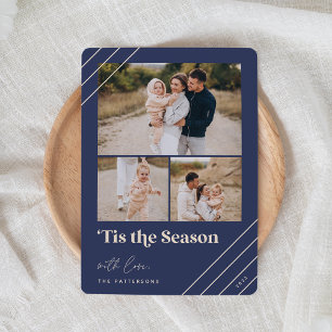 Festive Greeting Tis the Season 3 Photo Holiday Card