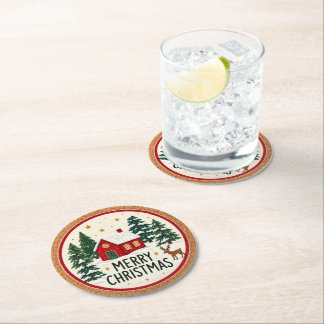 Festive Greetings Christmas Round Paper Coaster