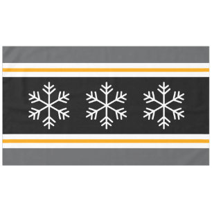 Festive Grey Black White Nordic Snowflakes Stripes Tablecloth