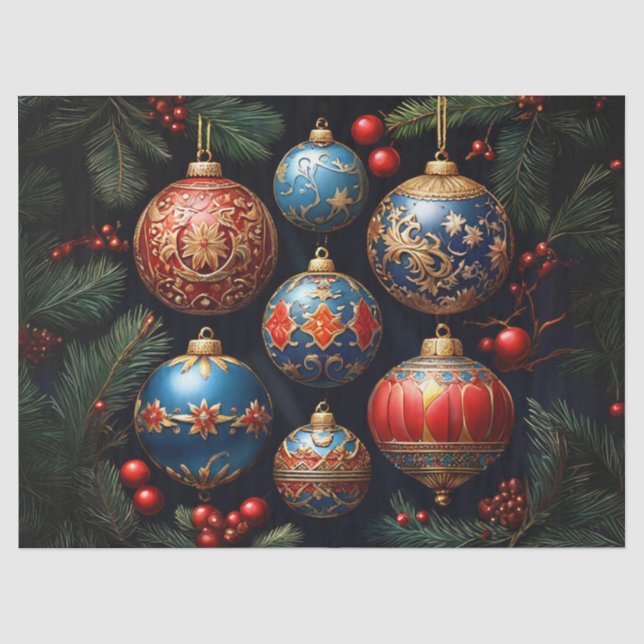 Festive Group of Ornaments Decoupage Craft Paper (Front)