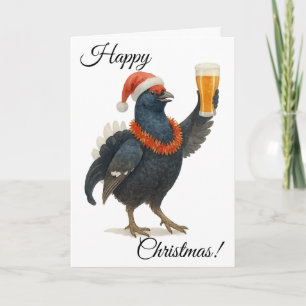 Festive Grouse, Santa Hat & beer Christmas card