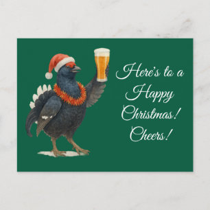 Festive Grouse with Santa Hat Christmas postcard