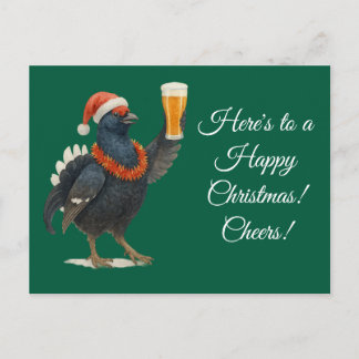 Festive Grouse with Santa Hat Christmas postcard