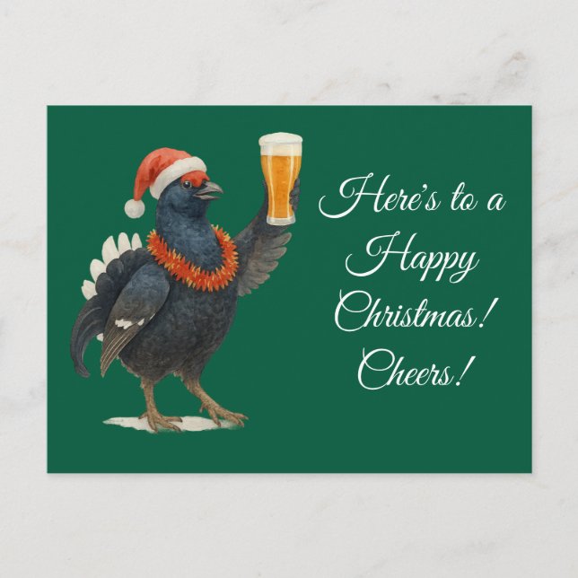 Festive Grouse with Santa Hat Christmas postcard (Front)