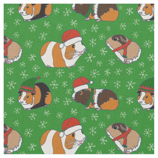 Festive Guinea Pigs Christmas Patterned Fabric (Close Up)