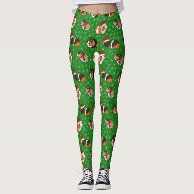 Festive Guinea Pigs Christmas Patterned Leggings (Front)