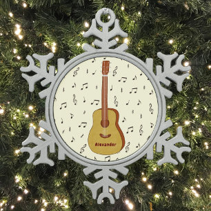 Festive Guitarist Music Lover Design Snowflake Pewter Christmas Ornament
