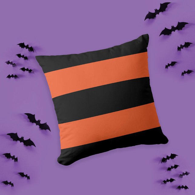 Festive Halloween Black and Orange Bold Stripe Cushion (Creator Uploaded)