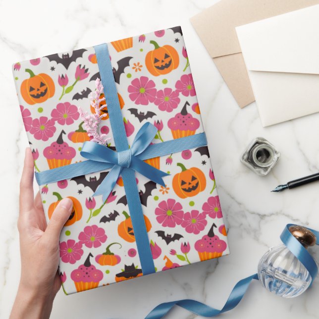 Festive Halloween | Cupcakes, Pumpkin & Bats Wrapping Paper (Gifting)