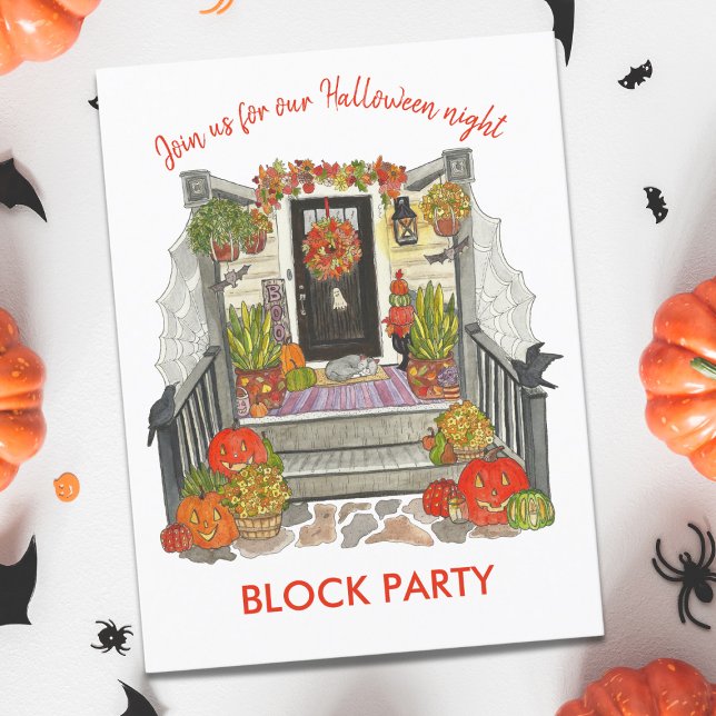 Festive Halloween Neighbourhood Block Party Invitation Postcard (Creator Uploaded)