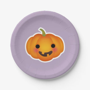 Festive Halloween Orange Pumpkin Purple Background Paper Plate