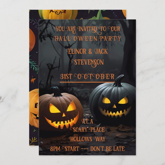 Festive Halloween Pumpkins and Floral Pattern Invitation (Front/Back)