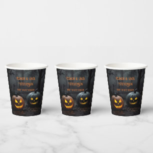Festive Halloween Pumpkins and Floral Pattern Paper Cups