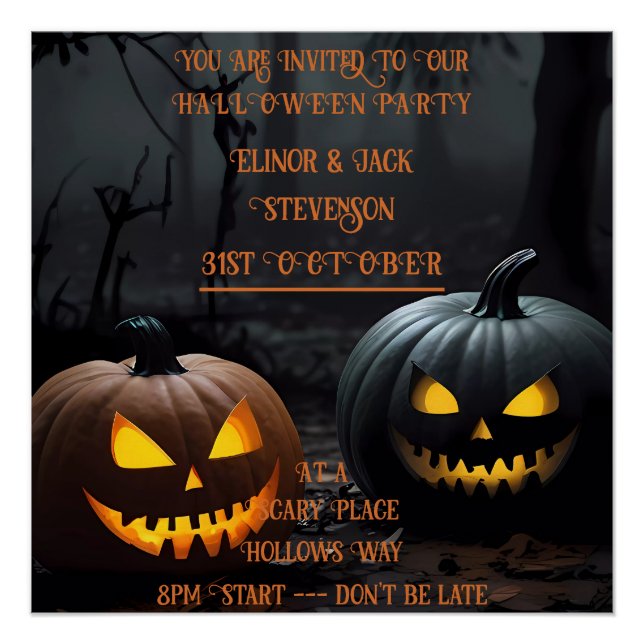 Festive Halloween Pumpkins and Floral Pattern Poster (Front)