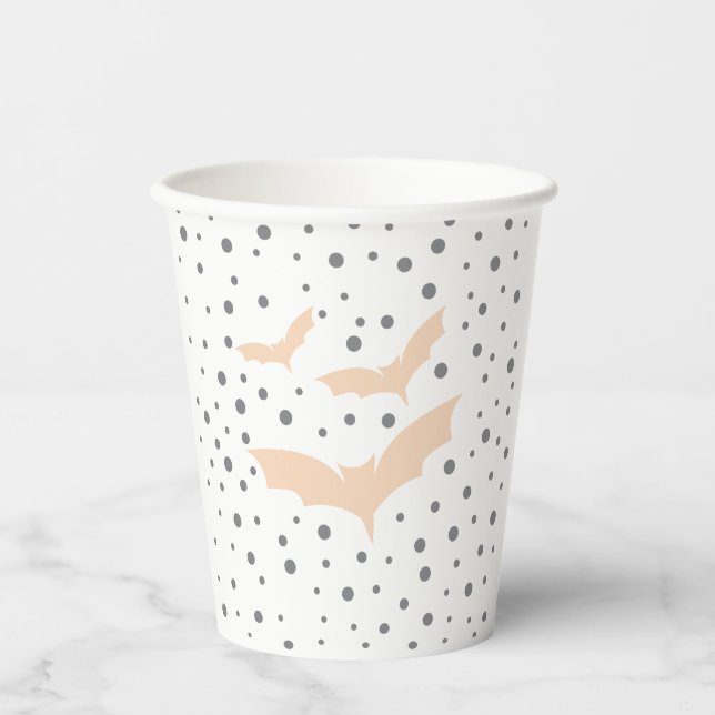 Festive Halloween Tableware Black and Orange Bat Paper Cups (Front)