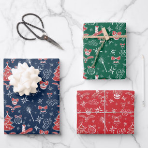 Festive Hand Drawn Doodles Christmas Pattern Wrapping Paper Sheet